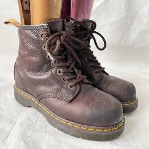 Dr Martens steel toe combat boots brown leather size 6 US womens lace up docs